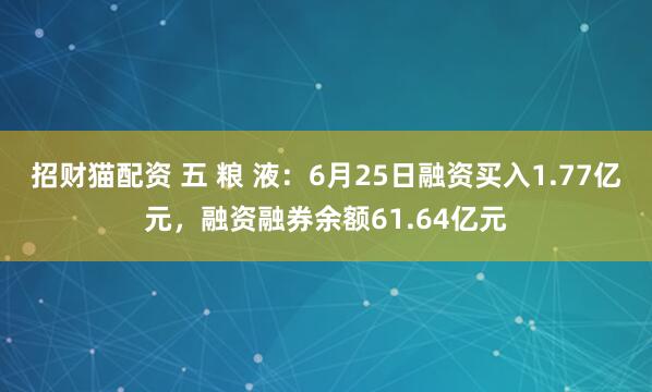 招财猫配资 五 粮 液：6月25日融资买入1.77亿元，融资融券余额61.64亿元