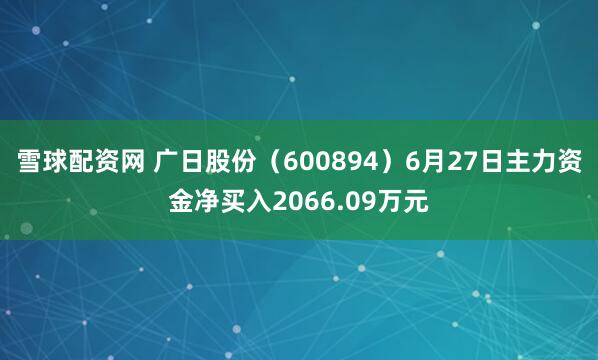 雪球配资网 广日股份（600894）6月27日主力资金净买入2066.09万元