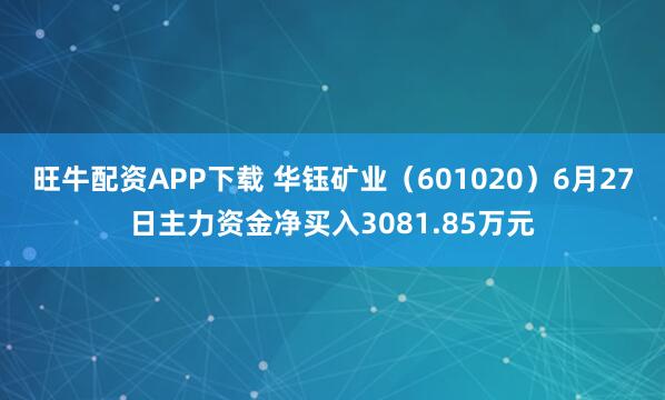 旺牛配资APP下载 华钰矿业（601020）6月27日主力资金净买入3081.85万元